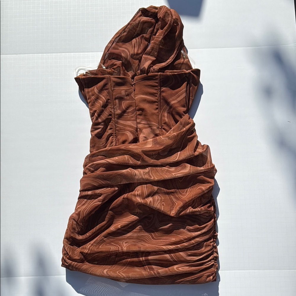 House of CB Brown One-Shoulder Cutout Mini Dress - Picture 10 of 11